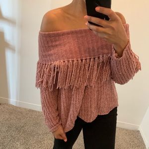 Off the shoulder fringe sweater